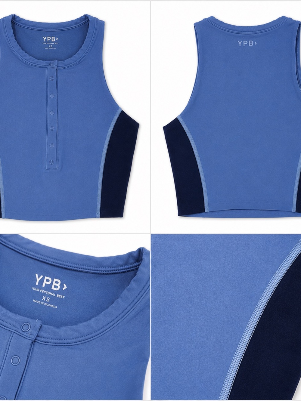 YPB Your Personal Best Blue Colorblock Snap Front Crop Top XS